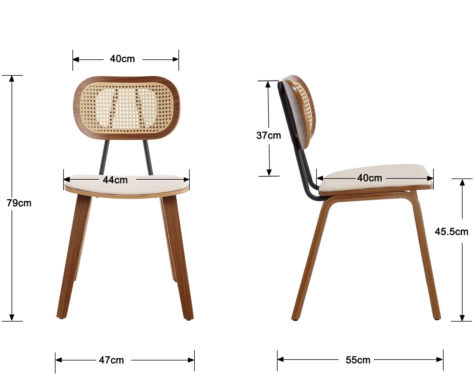 Ya-Home Set di 2 Sedie da Pranzo in Rattan Sedie da Cucina con Cuscino in Ecopelle Sedia da Salotto Imbottite con Gambe in Legno Design Retrò per Sala da Pranzo/Soggiorno