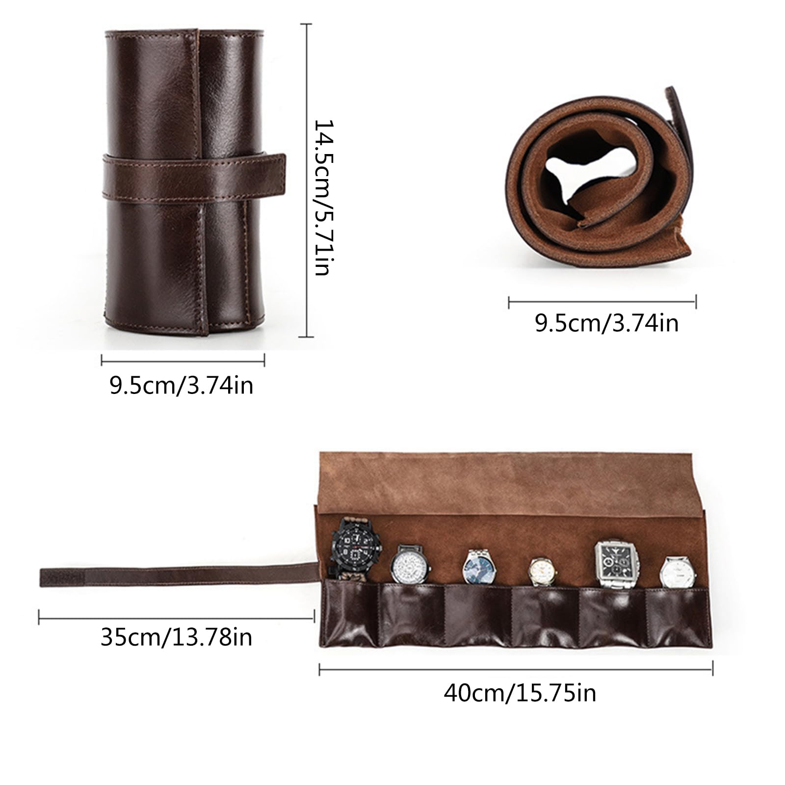 Estuche Enrollable para Guardar Relojes, de Cuero, para Viajes, Joyas y Relojes