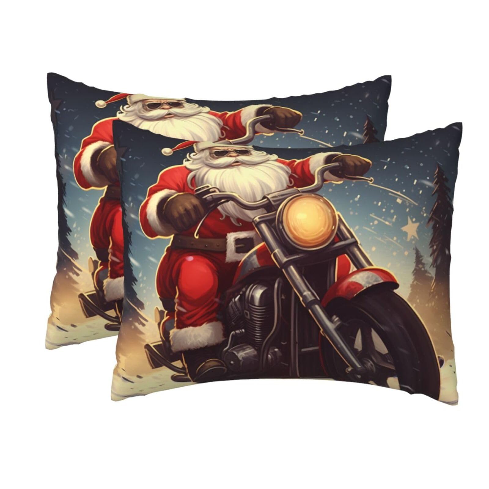 2 Pack Standard Pillow Cases with Hidden Zipper, Soft Breathable Pillow Covers for Hair and Skin, Santa Claus Biker Riding Pillowcases 20"x26" Bed Pillow Protectors Cover for Sleeping Gifts
