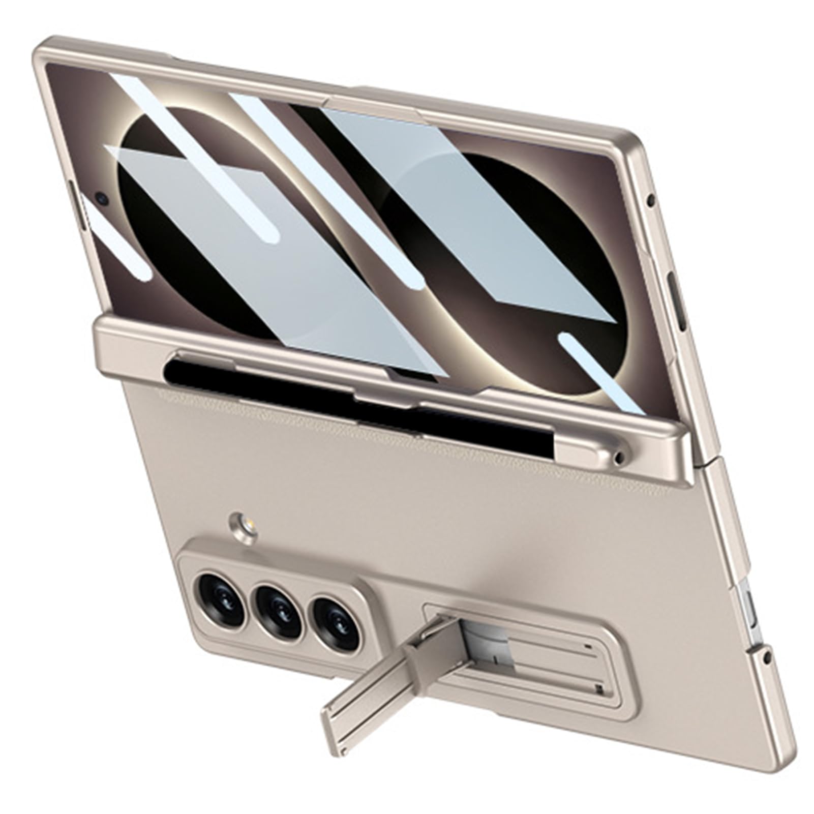 Custodia Sottile For Samsung Galaxy Z Fold 8 Ultra, Fondina Con Cerniera Proteggi Schermo PC Shell Pellicola In Vetro Temperato Supporto Regolabile Con Portapenne For Telefono(Gold)