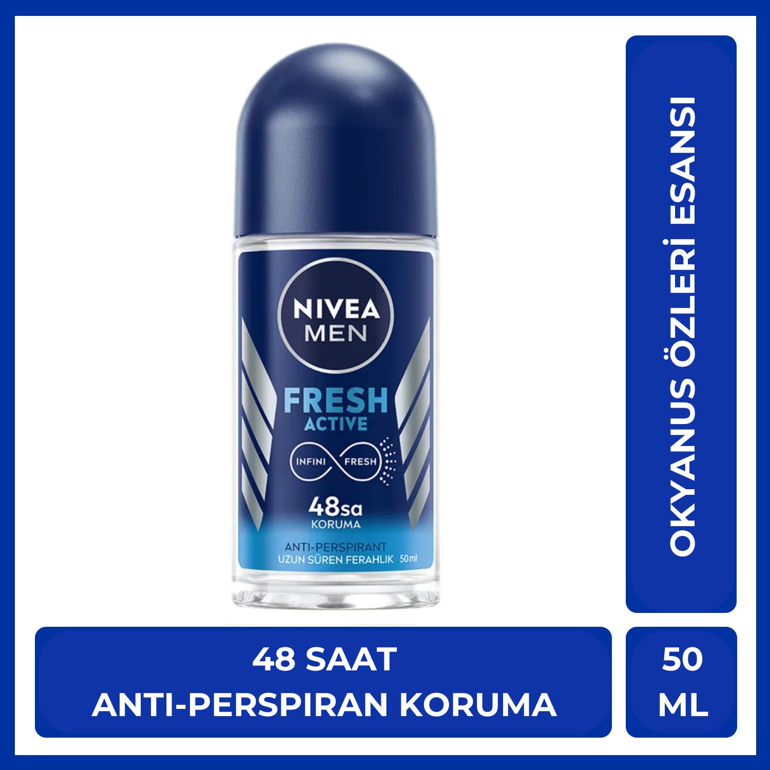 NIVEA Men Erkek Sprey Deodorant Fresh Active 150ml, Ter ve Ter Kokusuna Karşı 48 Saat Deodorant Koruması ve Roll On Deodorant Fresh Active 50 ml, Ter ve Ter Kokusuna Karşı 48 Saat Deodorant Koruması