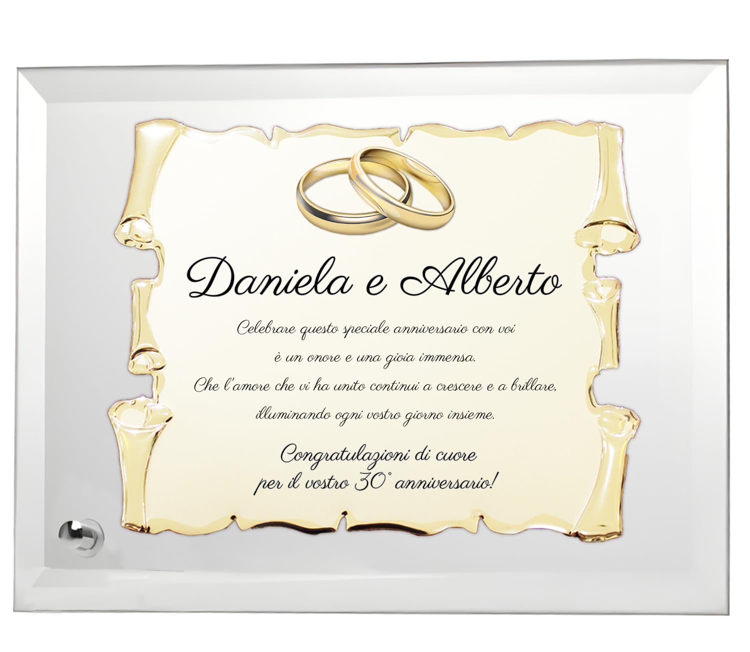 Targa Personalizzata Regalo per Matrimoni, Anniversari, Lauree, Pensionamenti e Riconoscimenti Speciali | Cristallo e Pergamena Dorata