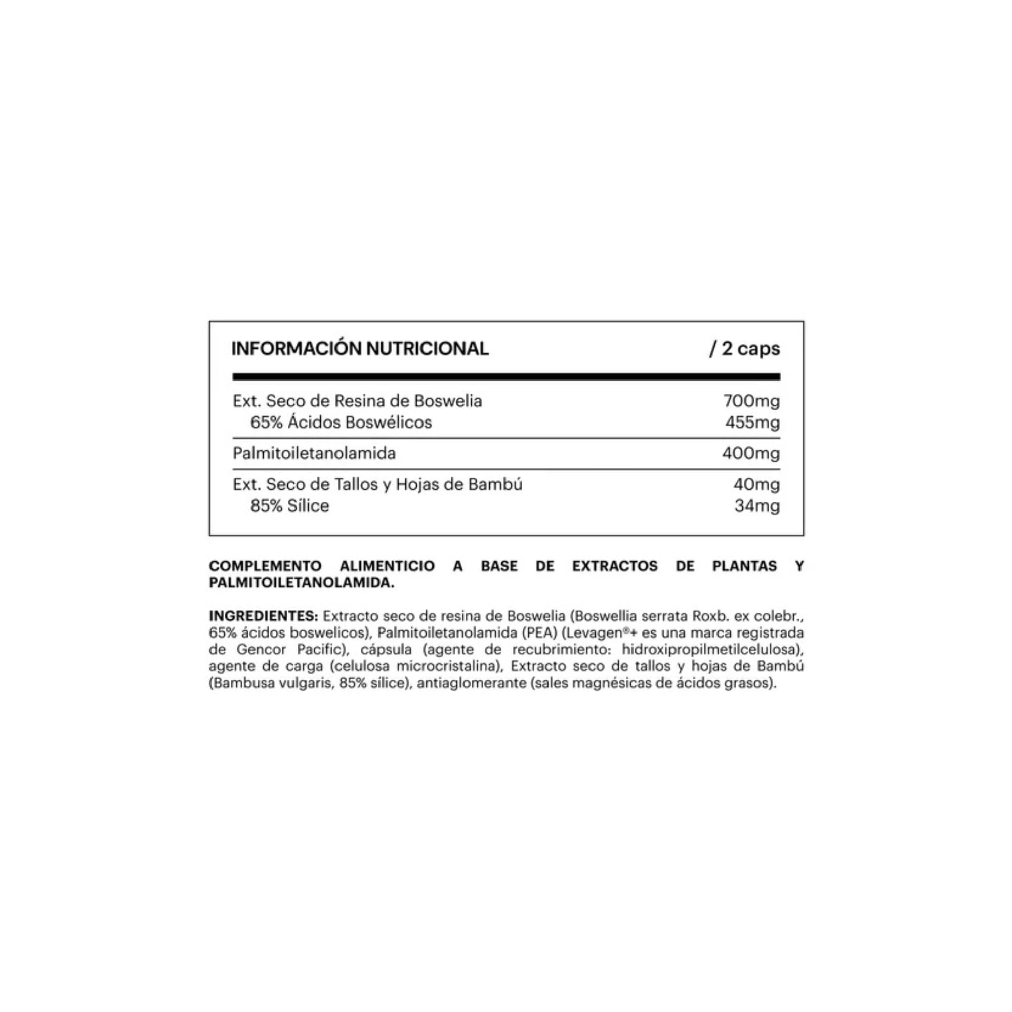 PEA y Boswellia Serrata + Extracto de Bambú Suplemento Articulaciones y Antiinflamatorio Natural Apoyo Dolor Articular Muscular e Inflamación Movilidad Bienestar Articular 60 Cápsulas Alyvia be levels