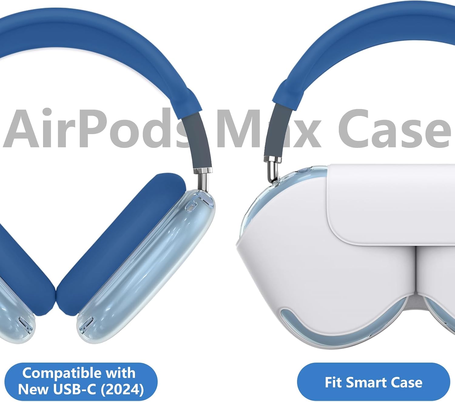 【4 in 1】 Protective Kit for AirPods Max Case Cover, Clear TPU Ear Cups Cover + Silicone Ear Pads Case + Headband Covers, Transparent Silicone Accessories for Apple AirPods Max USB-C (2024/2020), Blue - Image 5