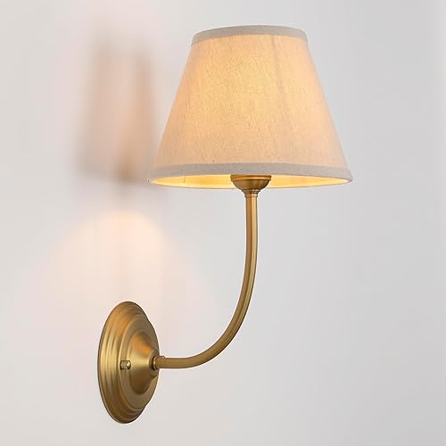 Aplique de pared de tela vintage, pantalla de tela de lino, E26 cableada para interiores, 1 luz, lámpara de pared para sala de estar, dormitorio,