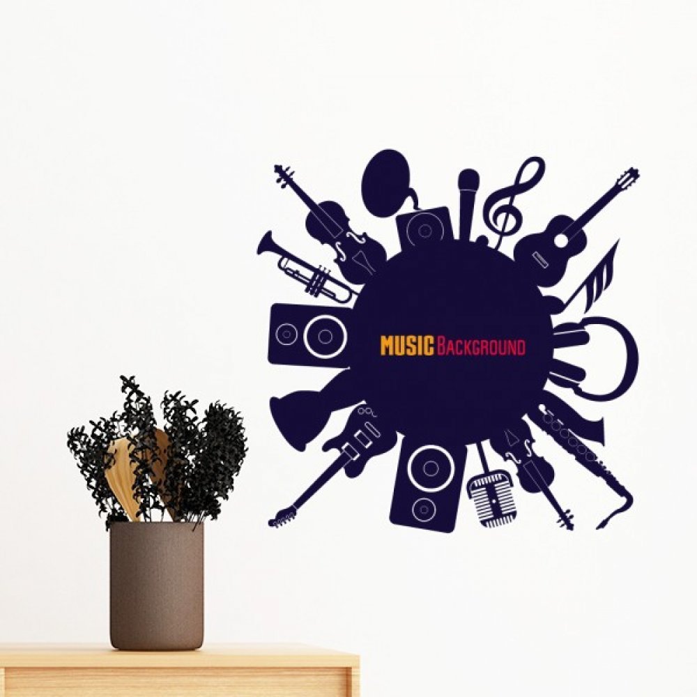 Sticker mural fou bleu instruments de musique pour habiller facilement un mur vide
