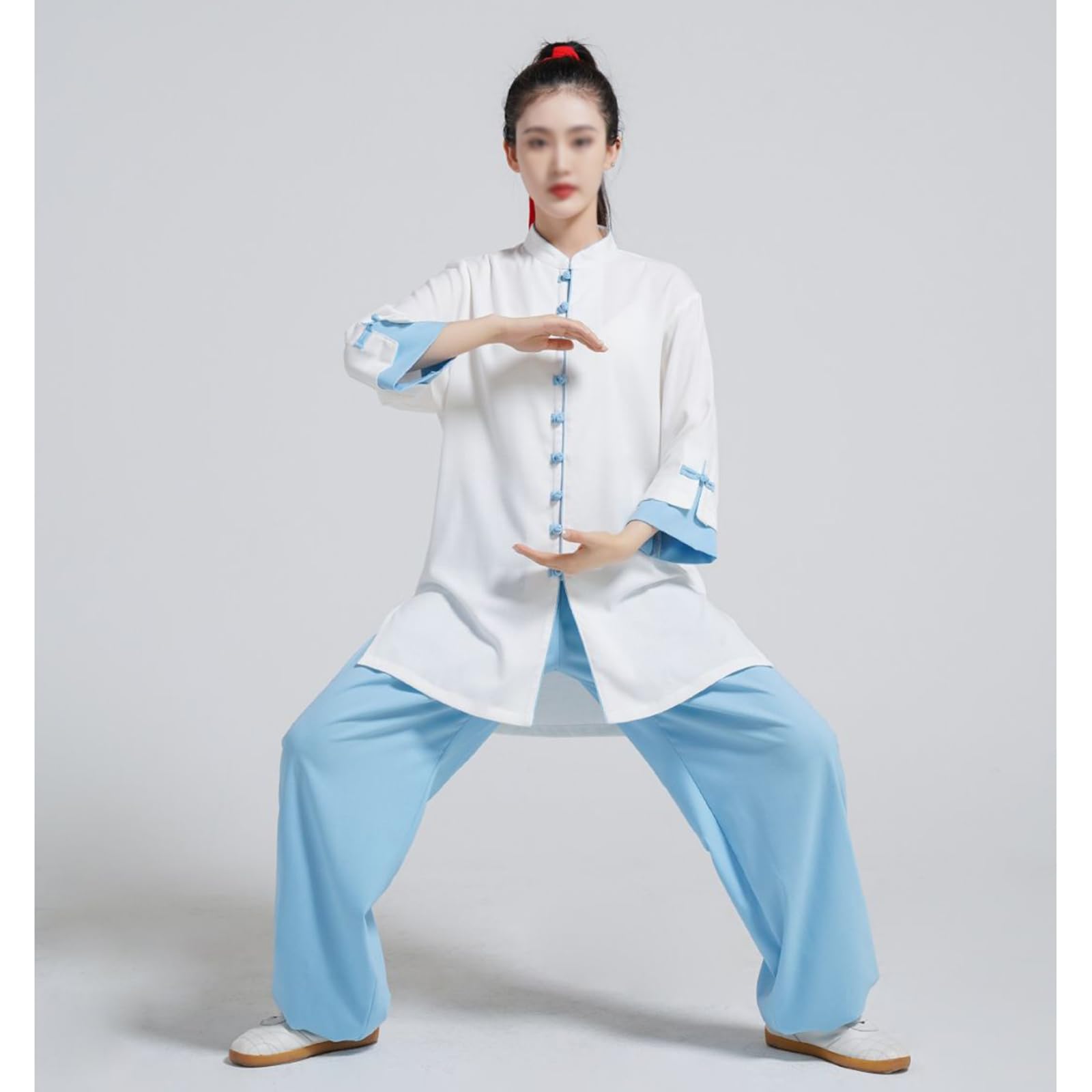 Tradycyjny mundur sztuk walki Damski strój Tai-Chi Kung Fu z bawełny i lnu, biały, niebieski i biały, różowy, rozmiary od XS do XXL(White Blue,S)