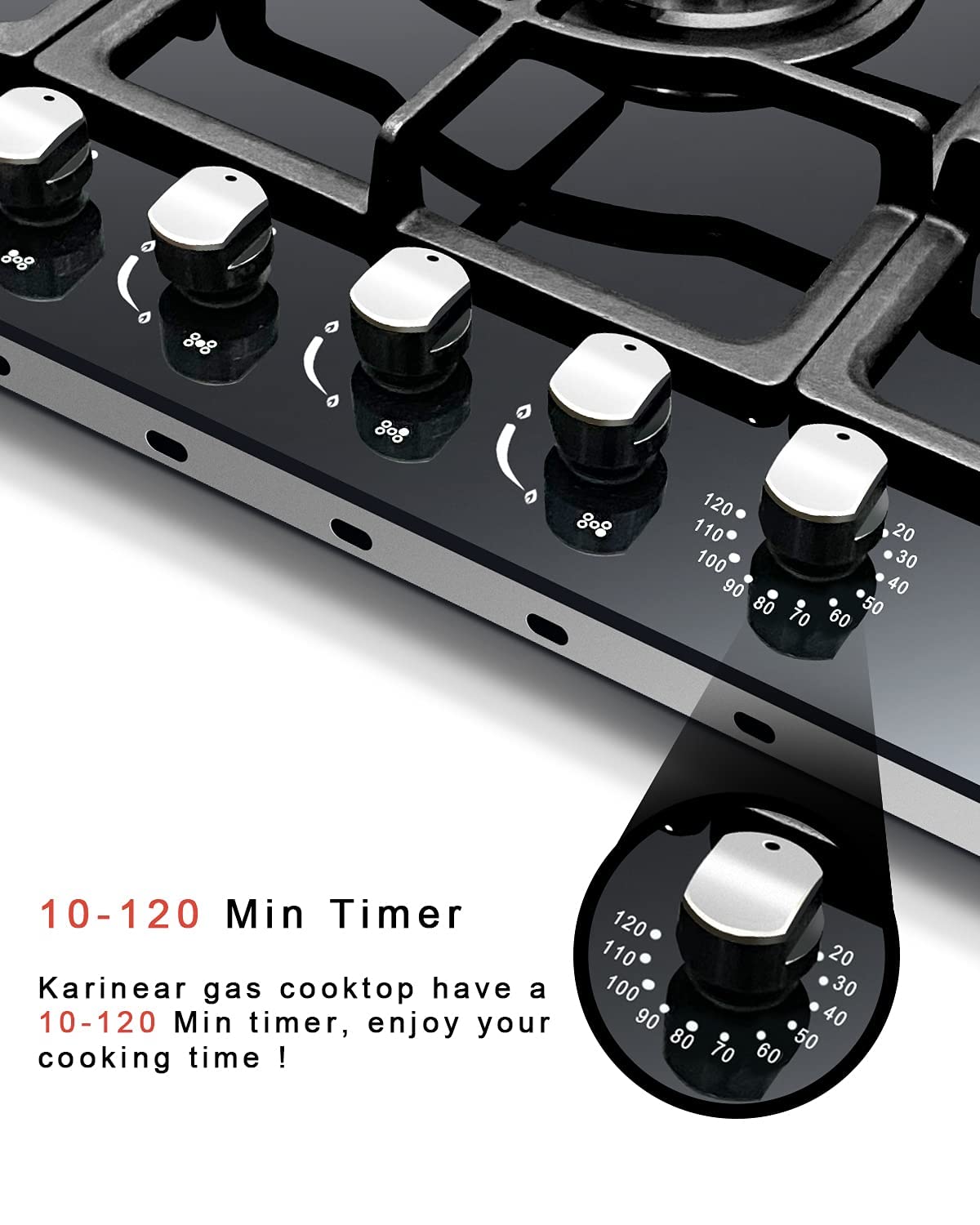 Karinear Builtin 34.5 Inch Gas Cooktop 5 Burners Gas Stove Top