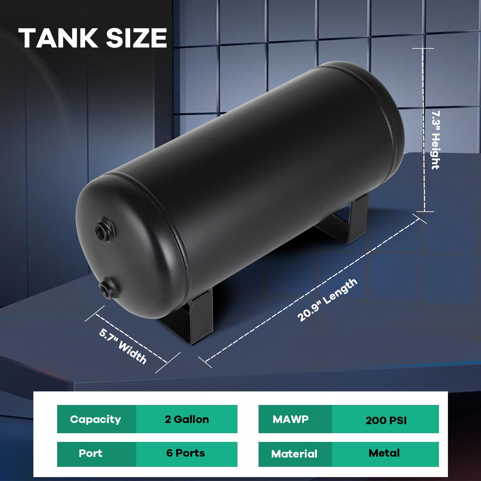 STAYTOP 2 Gallon (8 Liter) 6 Ports Suspension Air Ride Bag Train Truck Horn Air Tank 200 PSI