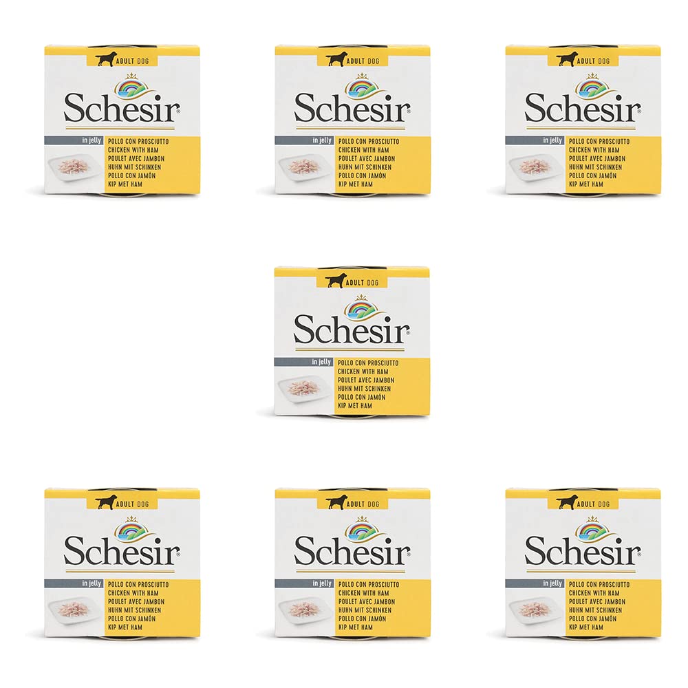 Schesir 67% Chicken Fillet with Ham in Jelly Canned Wet Dog Food - 150g Each - Pack of 7 (B0992M5PGL) Amazon Price History, Amazon Price Tracker