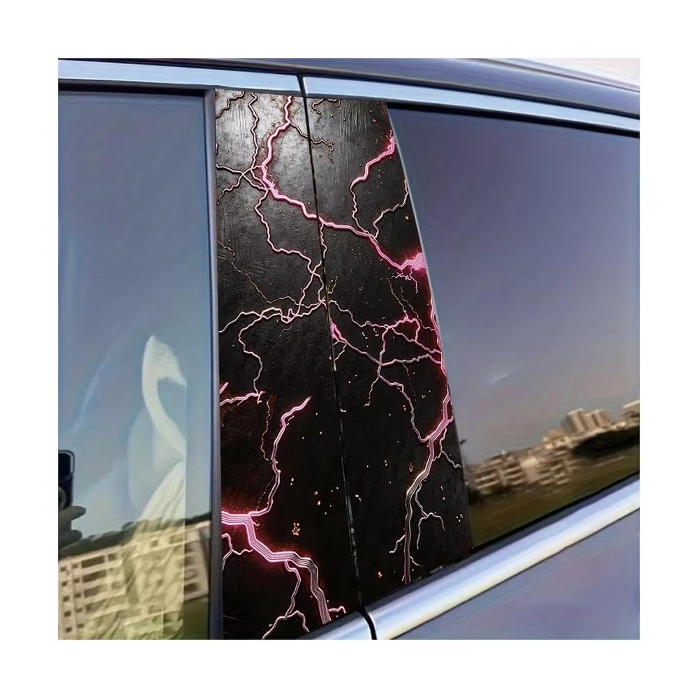 Bertdcx One Color Car Pillar Decals Waterproof Stickers Cracked Lightning Glossy Material Protective Film Auto Parts