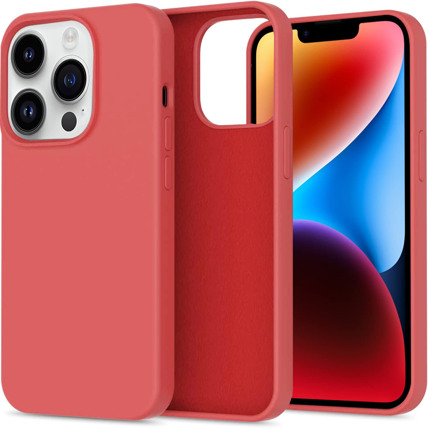 SAMARTH ENTERPRISE Microfiber Candy Case Compatible for iPhone 14 PRO, Shockproof Slim Back Cover Liquid Silicone Case (Red)