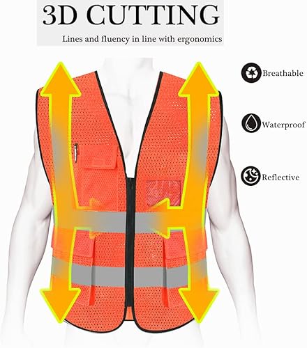 Miniatura 9 de HYCOPROT High Visibility Mesh Safety Reflective Vest with Pockets and Zipper, Meets ANSIISEA Standards