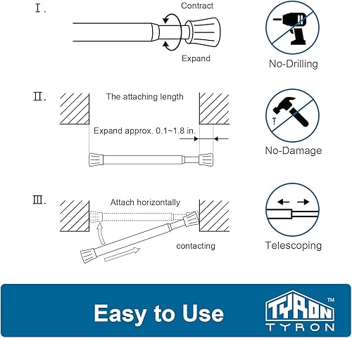 Miniatura 4 de TYRON - Barra de cortina de tensión de 11 a 17 pulgadas, barra de tensión corta pequeña extensible, sin taladro, para ventana, armario, cocina,