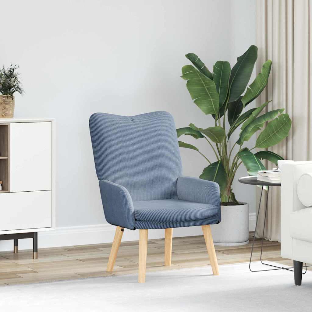 Poltrona Blu in Tessuto con Braccioli Imbottiti e Gambe in Legno Massello 63 x 67 x 94 cm, Seduta Morbida e Calda per Soggiorno, Ufficio, Relax e Lettura