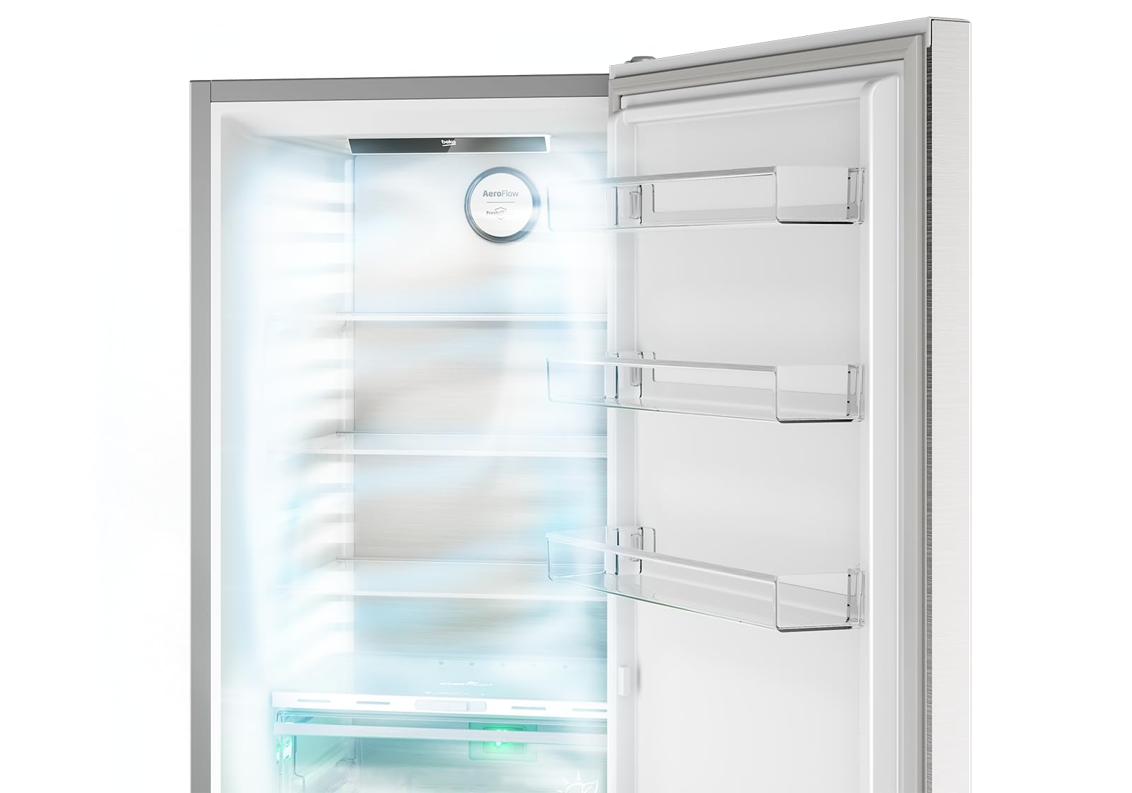 BEKO - B5RMLNE444HX - Frigorifero Monoporta, Total NO FROST, Classe E, Inox, Display Touch, 381 litri, AeroFlow, Harvest Fresh, Dimensioni: HxLxP: 186,5x60x71, porta bottiglie