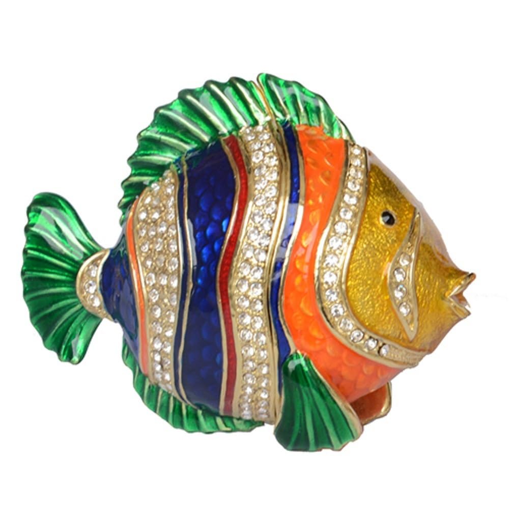 YOPI Crystal Bejeweled Fish Trinket Box – Metal Collectible Jewelry Storage with Magnetic Closure, Compact Portable Size for Travel Vanity Dresser Shelf