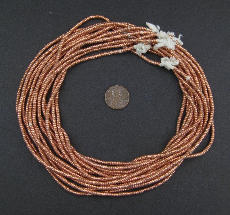 The Bead Chest Copper Heishi Beads 3mm Ethiopian Metal Spacers, Full Strand for Jewelry Making I Approximately 400 Beads