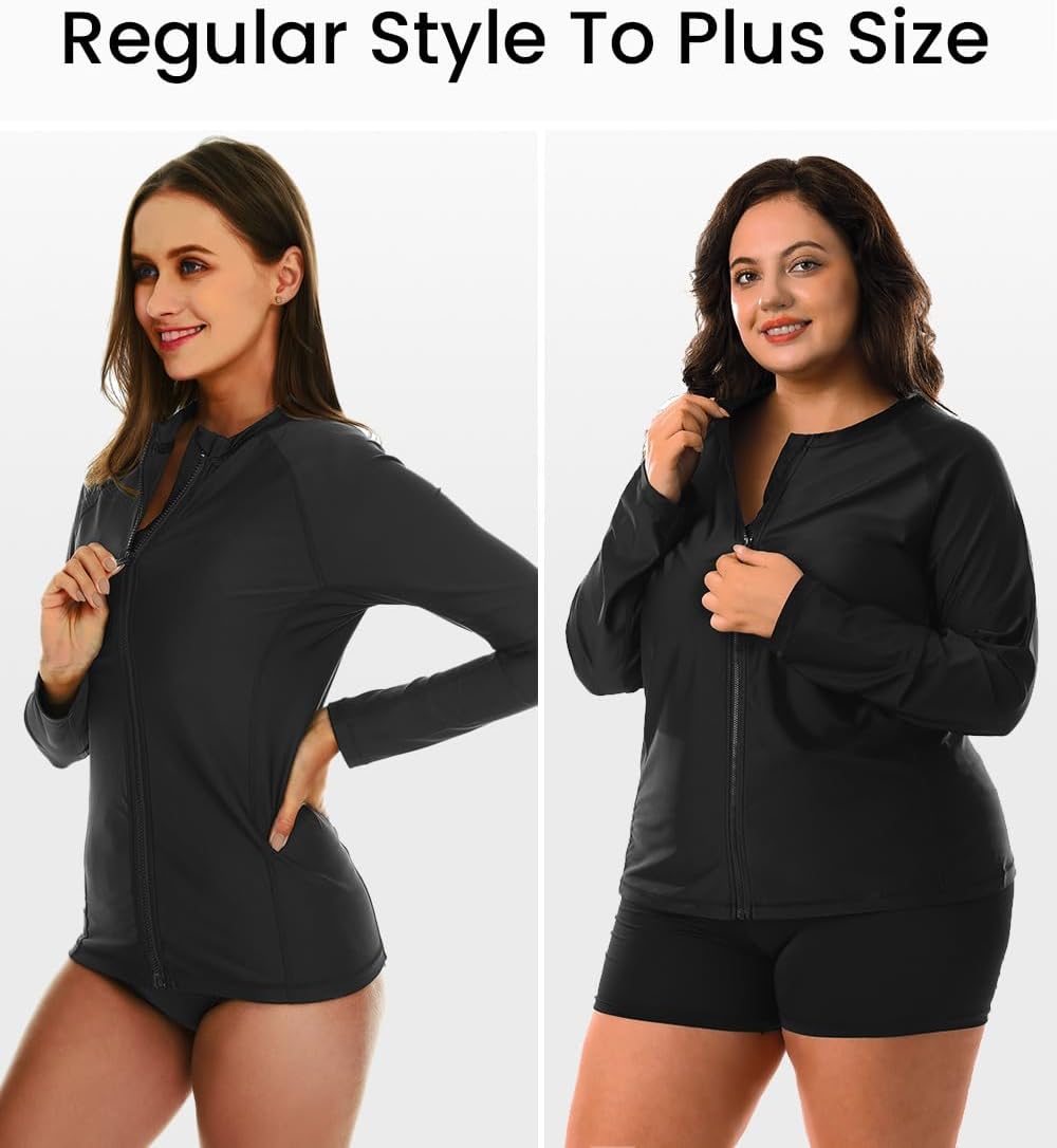 HODOSPORTS Women's Rashguard UPF 50+ Swimsuit Zip Front Sun Protection Swim Shirt Long Sleeve S-5XL - Image 4