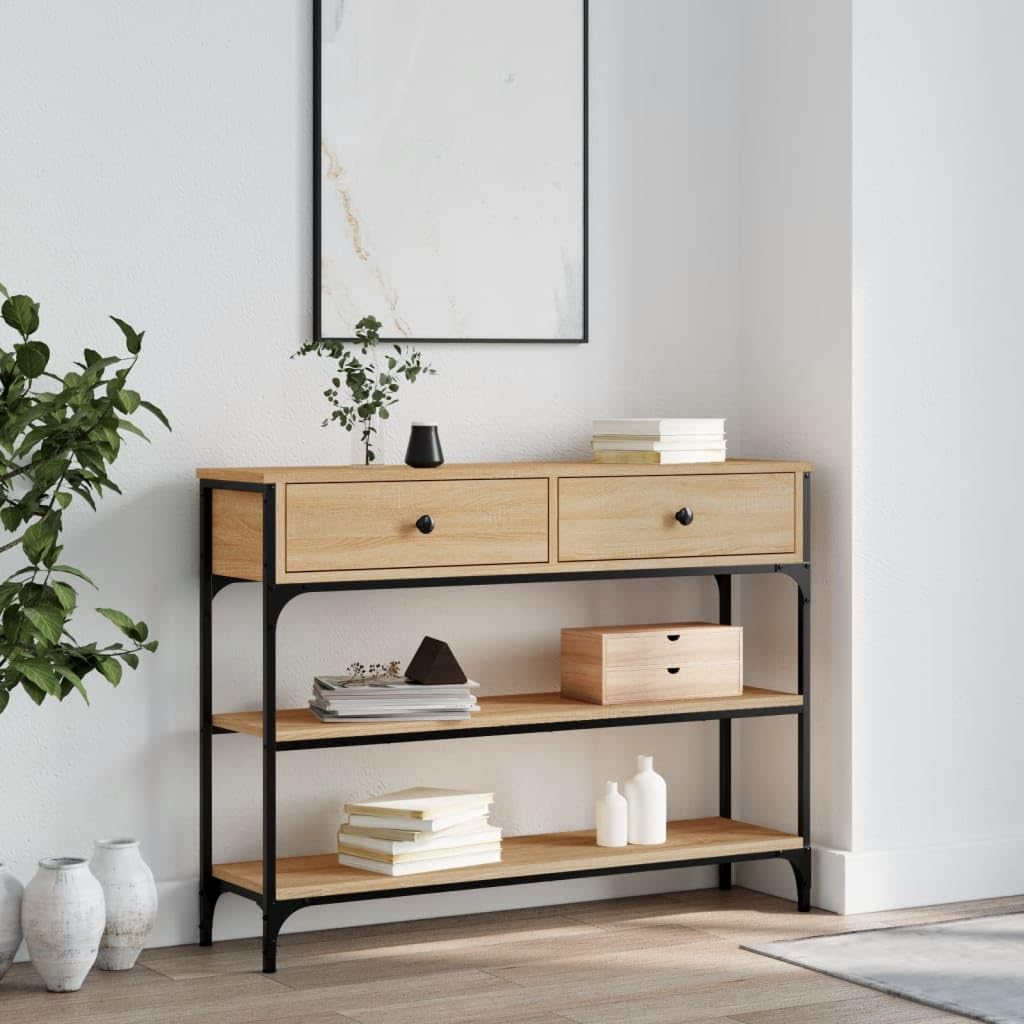 LAPOOH Consola de Madera de Ingeniería Roble Sonoma 100x25x75 cm, Mesa de Entrada Estrecha, Recibidor, Centro de Salón, Auxiliar, Mueble - 834181