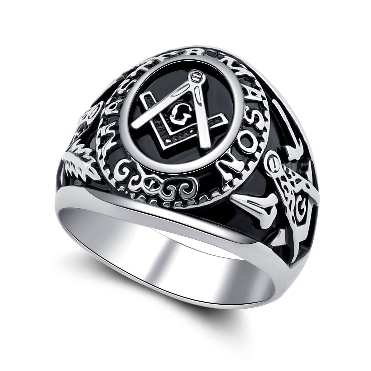YLWJSP Freemason Gifts Masonic Biker Rings Masonic Master Mason Ring Freemason Signet Style Jewelry Mason Signet Band Jewelry