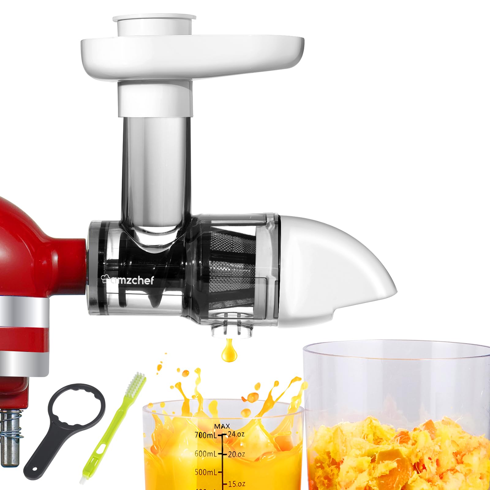 AMZCHEF Accessoire pour Extracteur de jus pour KitchenAid Artisan - accessoire de extracteur jus pour kitchenaid - Presse-agrumes à froid sans BPA pour fruits et légumes - Accessoires uniquement,Blanc