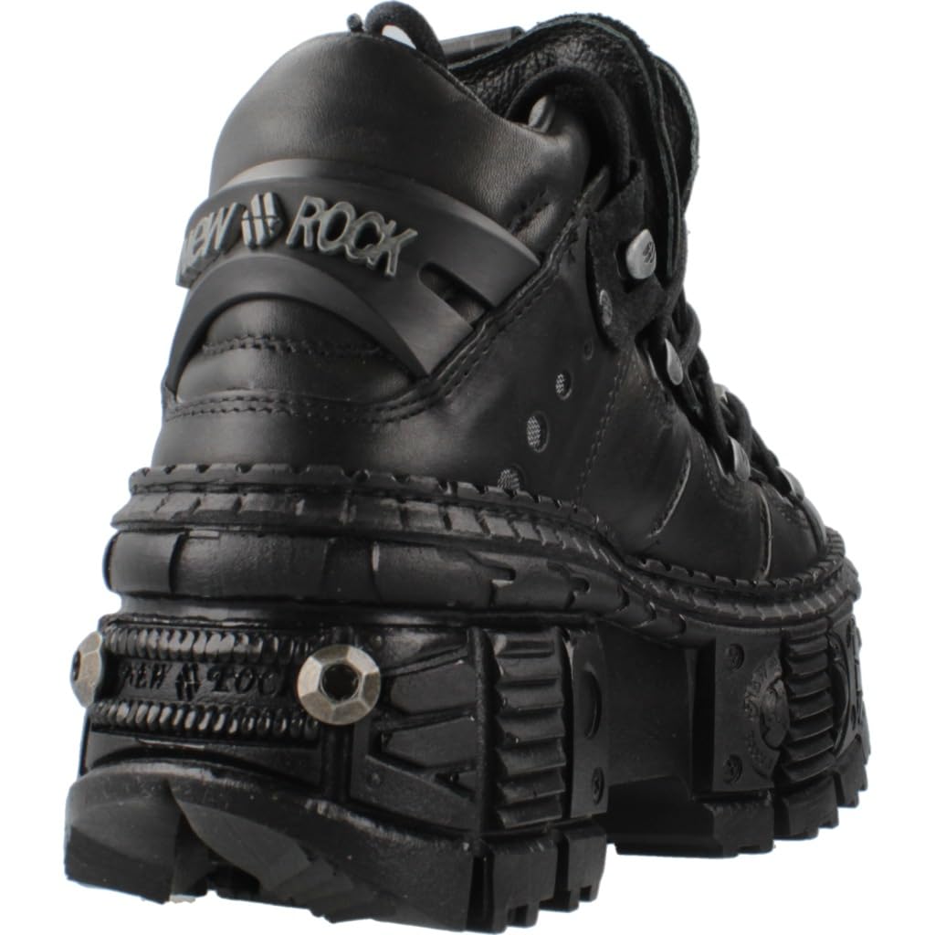 New Rock M.WALL106-S25 Unisex-Stiefel, mit Schrauben, Power-Schrauben, mit Schnürsenkeln, Leder, Schwarz, Unisex