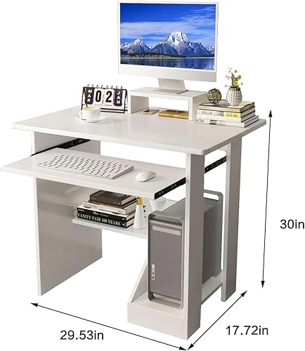 Miniatura 3 de Escritorio pequeño de 30 pulgadas para computadora para espacios pequeños con estantes, bandeja para teclado, almacenamiento, soporte para monitor,