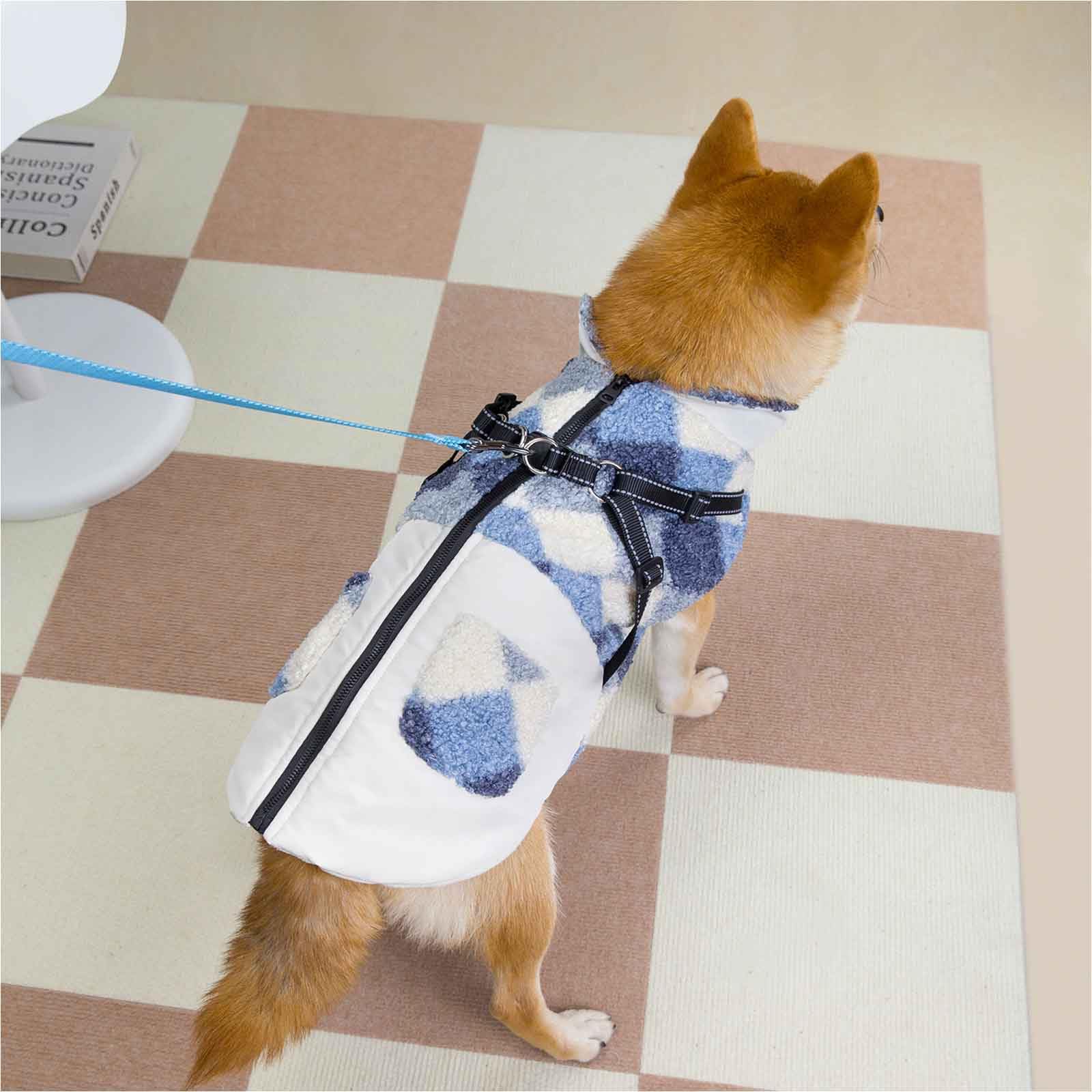 Hundejacke Wintermantel Mit Geschirr, Warmes Fleece, Winddicht, Reflektierende Weste, Geeignet Für Mittelgroße Und Große Hunde Spaziergänge Im Freien,Beige,5XL