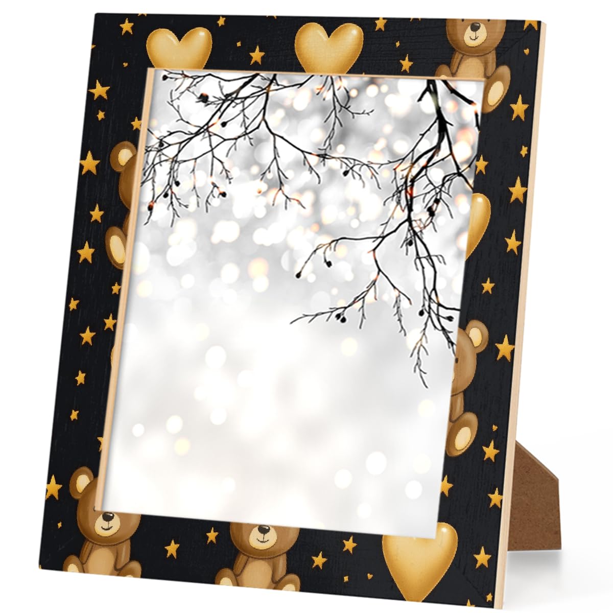 Bilderrahmen aus Holz, Motiv: gelber Bär, Stern, Herz, Foto-Showcaser, Heimdekoration, Fotocollage-Rahmen für Wand und Schreibtisch, 27,9 x 35,6 cm
