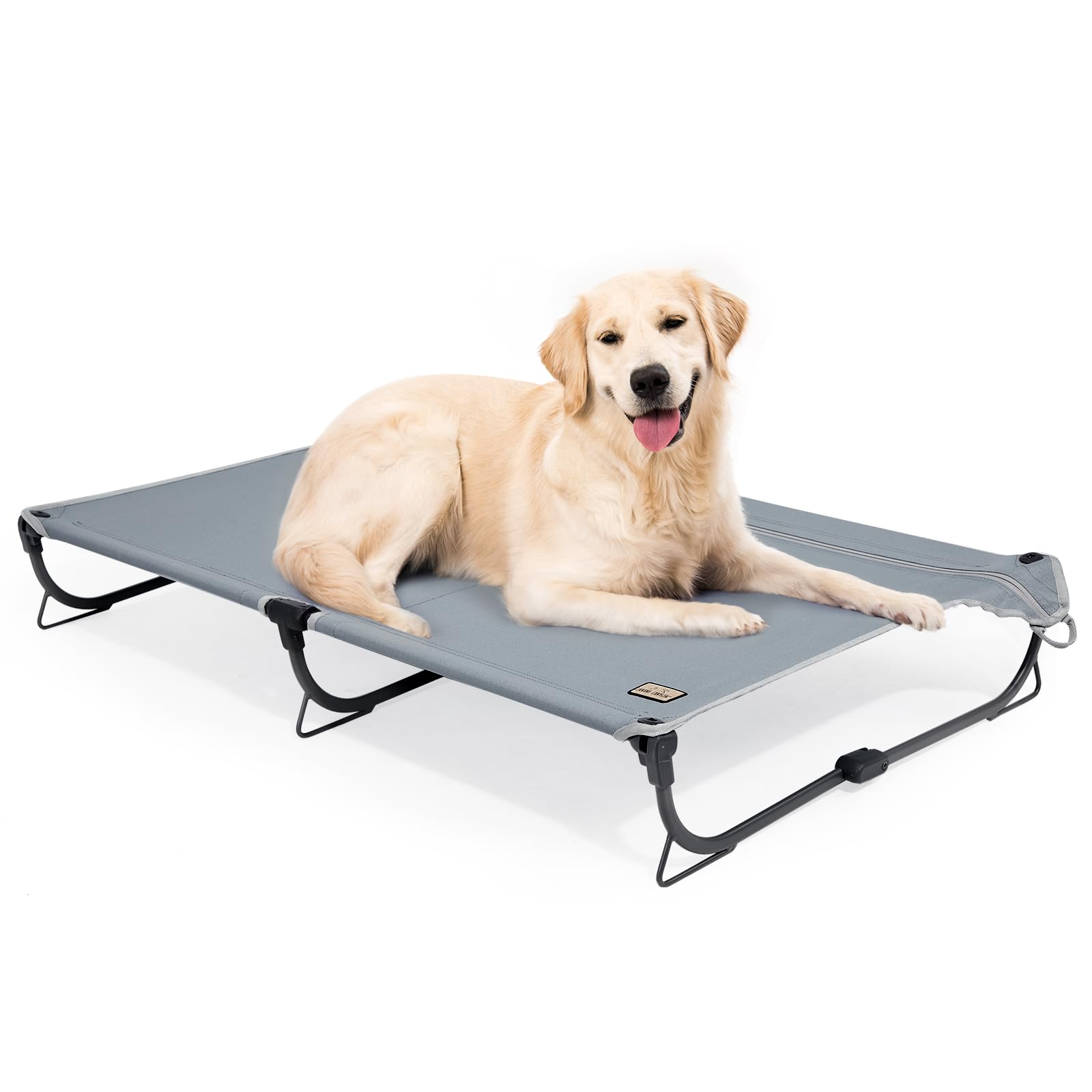 Daisy Cot, Large Foldable Elevated Dog Bed, Portable Raised Outdoor Folding Dog Cot, Cooling, Chew Proof, Waterproof, Heavy Duty Up to 160 lbs for Camping/Home, Grey, 43"x 27"x7"