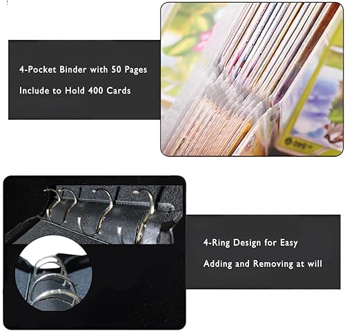 Miniatura 5 de Carpeta de tarjetas comerciales carpeta de 4 bolsillos para 400 tarjetas con 50 fundas extraíbles portatarjetas portátiles coleccionista de tarjetas