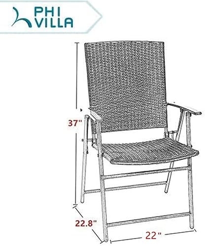 Miniatura 4 de PHI VILLA - Juego de mesa y silla plegable de ratán para patio, ideal para porche, patio, porche