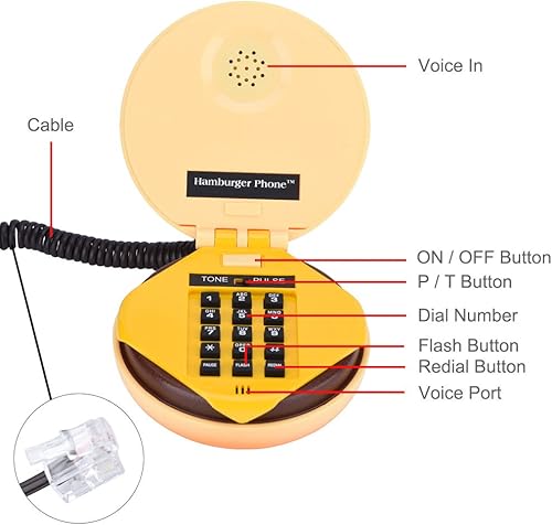 Miniatura 6 de Teléfono de hamburguesa con cable, teléfono fijo novedoso de hamburguesa, teléfono de hamburguesa, teléfono de regalo, teléfono divertido, teléfono