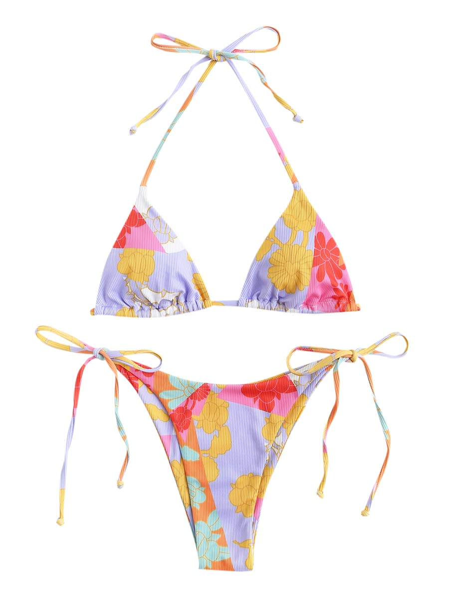 ZAFUL Triangle Bikini for Women 2 Piece Halter Bikini Sets Sexy High Cut Bathing Suit Side Tie Swimsuits
