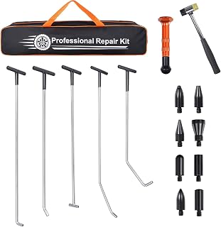 Dent Repair Rods 16PCS Dent Removal Kit, Stainless Steel Dent Removal Rods with Rubber Hammer and 9 Replaceable Taper Head for Car Dent Repair