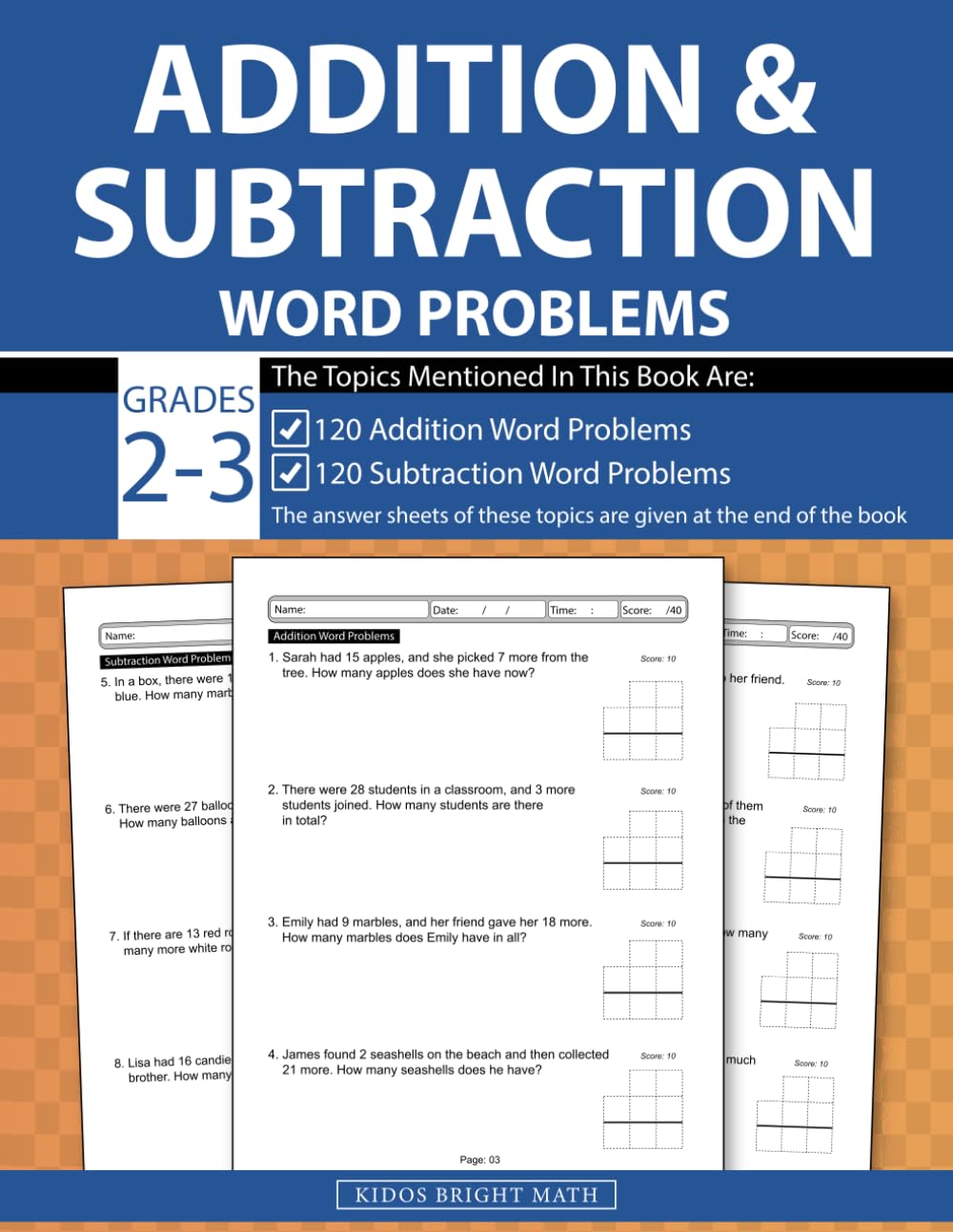 Addition and Subtraction Word Problems Grades 2-3: 2nd-Grade & 3rd-Grade Math Workbook 240 Problems ( With Answer Key) for Daily Practice, Perfect for Ages 7 to 9 Years Old