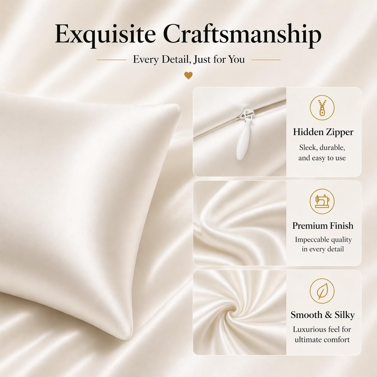 Premium Mulberry Silk Pillowcase for Hair and Skin Made in USA, Anti Acne Pure Silk Pillow Cases White Queen, 100% Real 22 Momme Pillow Cover, Anti Wrinkle, 1 Pc 20"x30" (Queen, White)