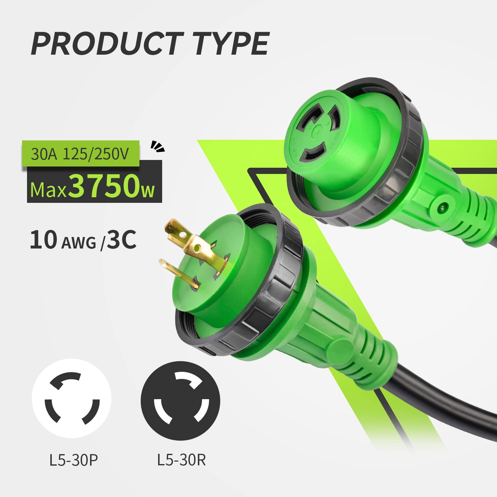 RVMATE Marine Shore Power Cord 50FT, 30A 125V Marine Shore Boat Extension Cord, Stow,10AWG/3C
