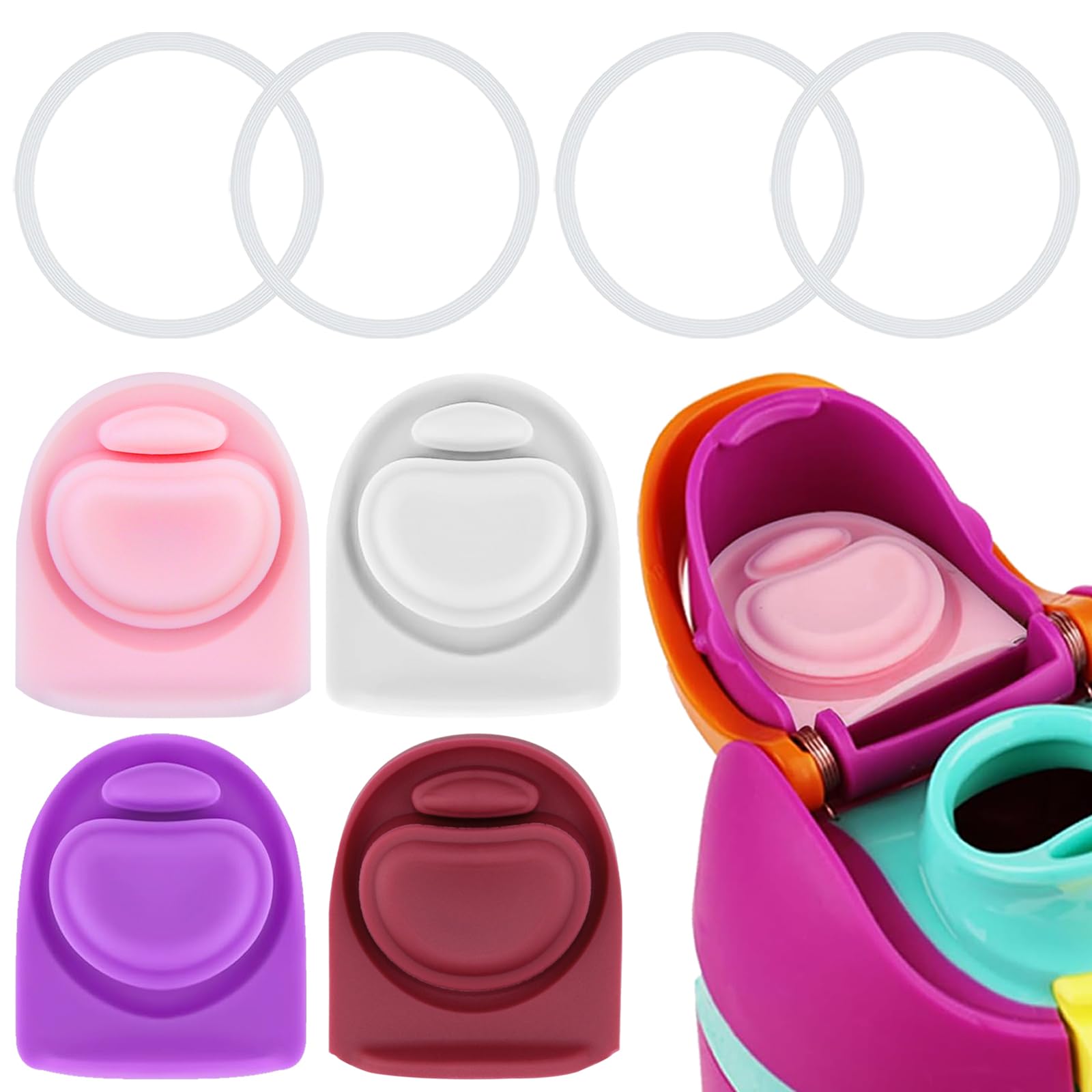 BMSQOFD 4 Sets Replacement Lid Rubber Seal for Owala FreeSip 24oz 32oz, Replacement Stopper and O Ring Gasket Parts Compatible with Owala 16/19/24/32/40oz Water Bottle Insert Silicone Accessories B1A8