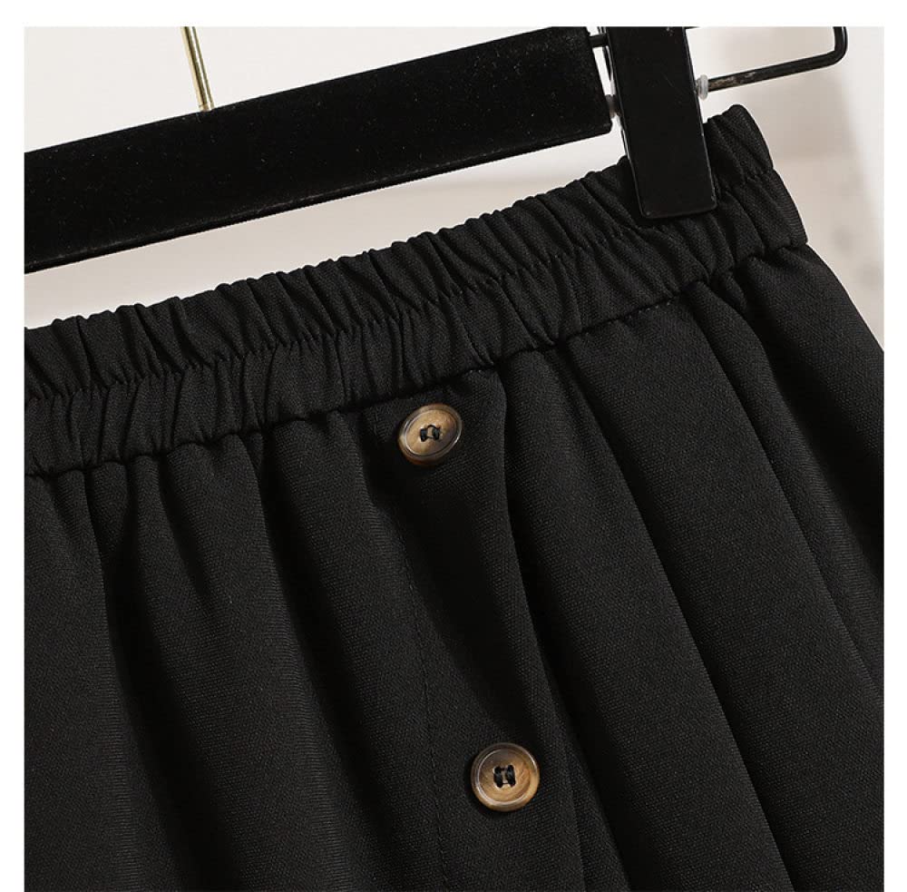 Röcke Damen,Damen-Minirock, Schwarz, Elastischer Bund, Knopffaltenröcke Mit Schlitz, A-Linie, Geraffter Lagenrock Mit Hose, Lässiger Kurzer Rock Für Mädchen, Damen, XXL