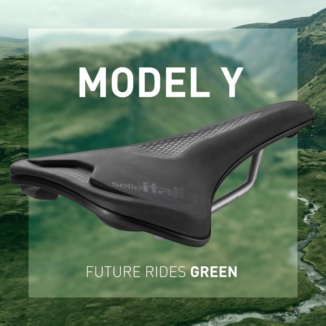 Selle Italia MODEL Y - Sella Bici MTB, Green 100% Sostenibile, Bicicletta Off-Road, MTB e e-bike, Telaio in TI 316 Leggero e Ultra-Resistente - Taglia unica L2, Nero