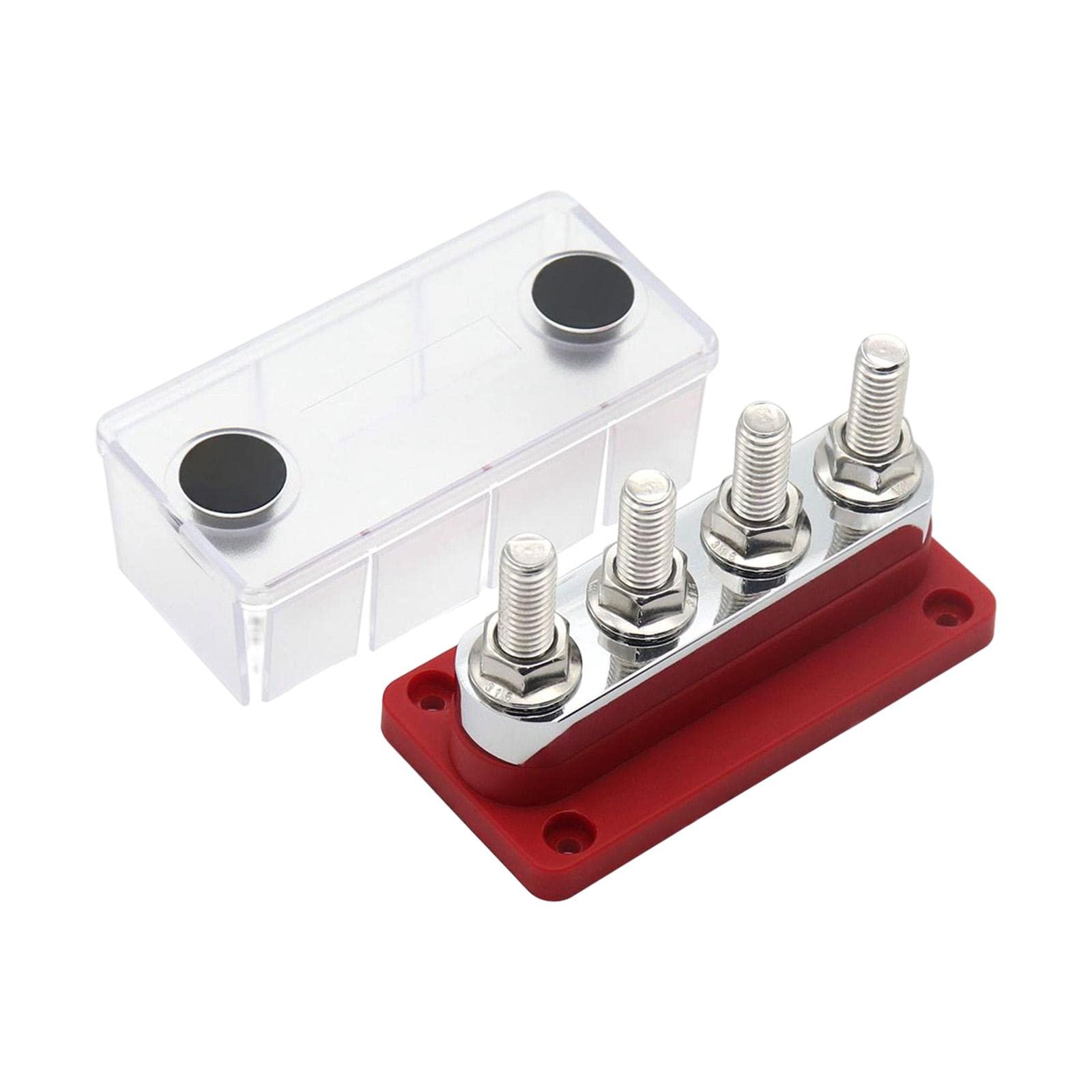 Neaxgeandx Red, 10.2X5x6.8 Cm 48V Dc Bus Bar Power Distribution Block With Cover For Car Automotive
