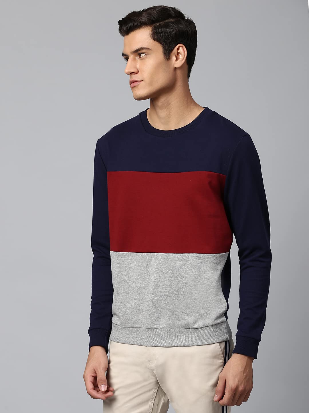 Dennis Lingo Męska bluza z mieszanej tkaniny bawełnianej, pełne rękawy, bluza z blokiem kolorów, normalne dopasowanie, okrągły dekolt i lekka, luźna odzież zimowa dla mężczyzn