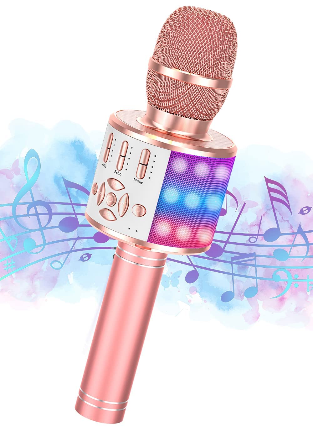 Ankuka Microfono Karaoke Bluetooth Wireless Microfono Bambini Regalo per Bambini 3-12 Anni Microfono Giocattolo Cambia Voce, Compatibile con Android, iOS, PC Oro Rosa Nuovo