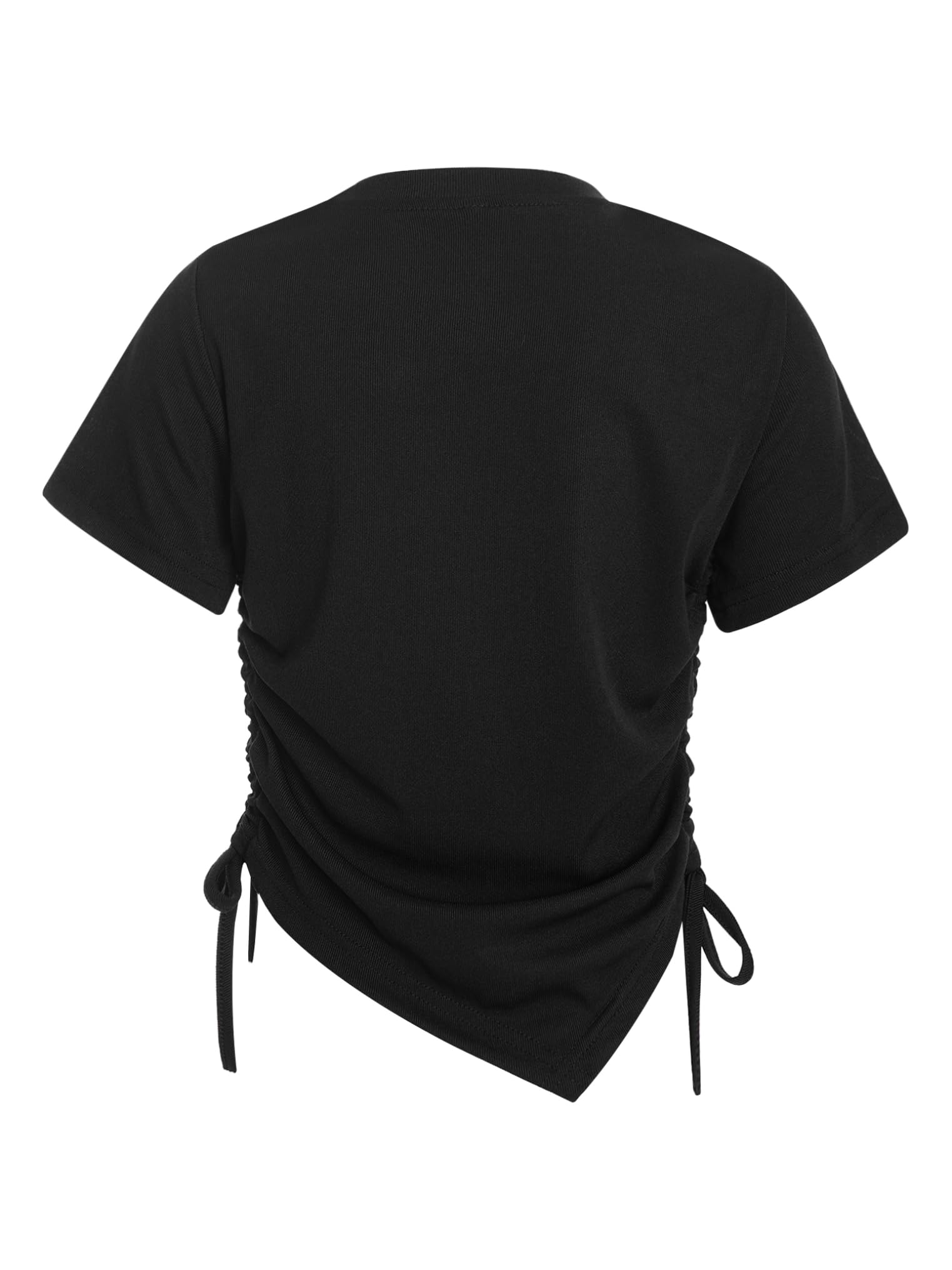 Yeahdor Kids Girls Dance Crop Top Shorts Sleeve Drawstring Letter Print Crop Tops Irregular Hem Tops Black 6 Years