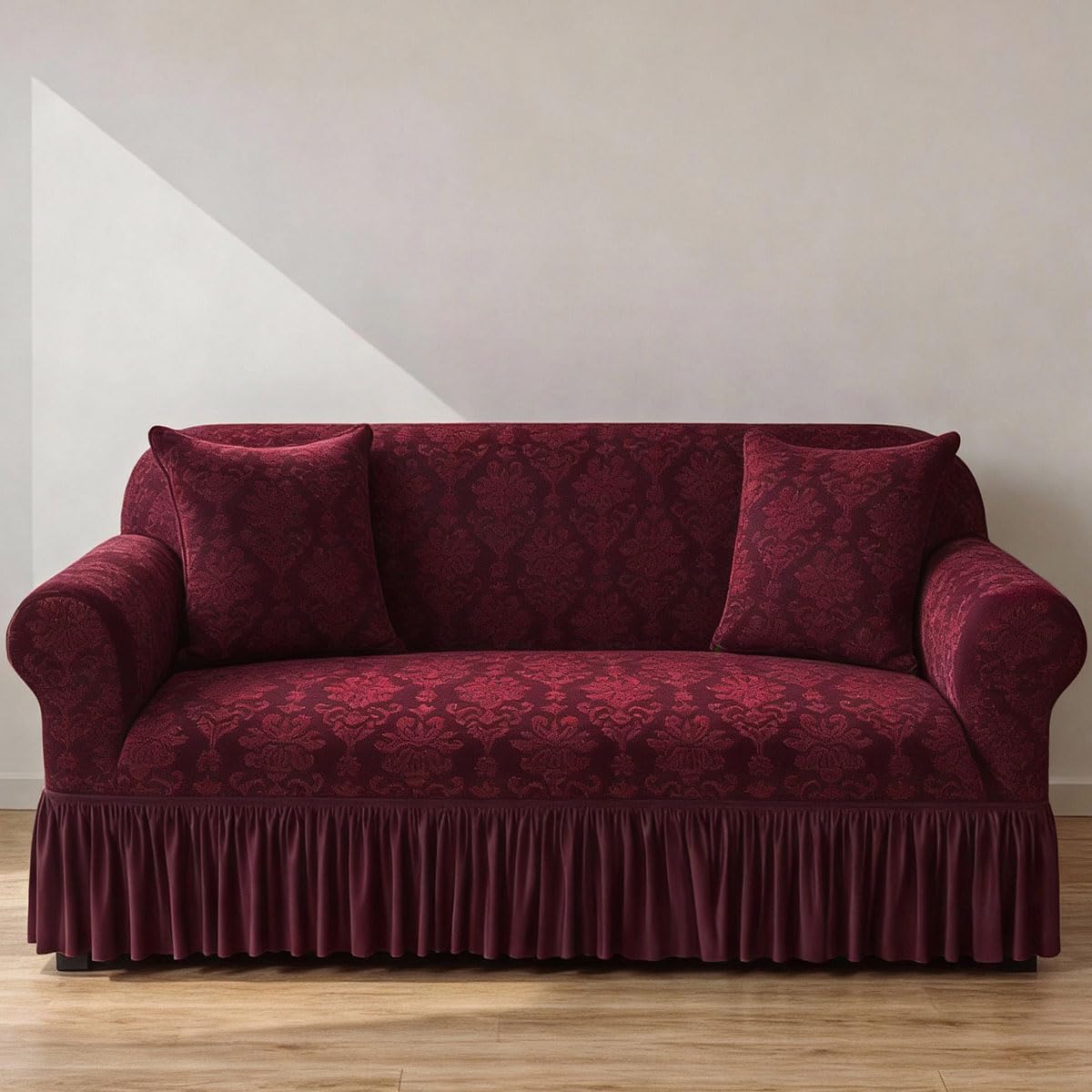 Sofa Cover with Valance,Non Slip Sofa Slipcovers,Furniture Protector Stretches,Machine Washable Cover for Sofa,Elegant Couch Cover,Sofa Slipcovers 1/2/3/4 Seater - Fully Guarant(Size:1 Seater,Color:L)