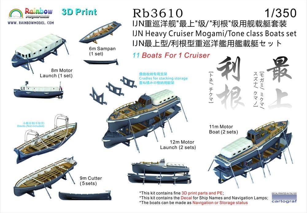 MRY-SFW RB3610 1/350 Detail Up IJN Heavy Cruiser Type 4/Tone Class Boats Set [3DP+PE+Decal]