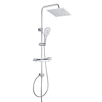 JOHO Colonna Doccia idromassaggio senza Miscelatore con Porta Ogetti Colonna Doccia in Acciaio INOX 304 con Mensola Set Doccia Regolabile in Altezza Doccia Soffione Colonna(25 * 25cm quadrato)
