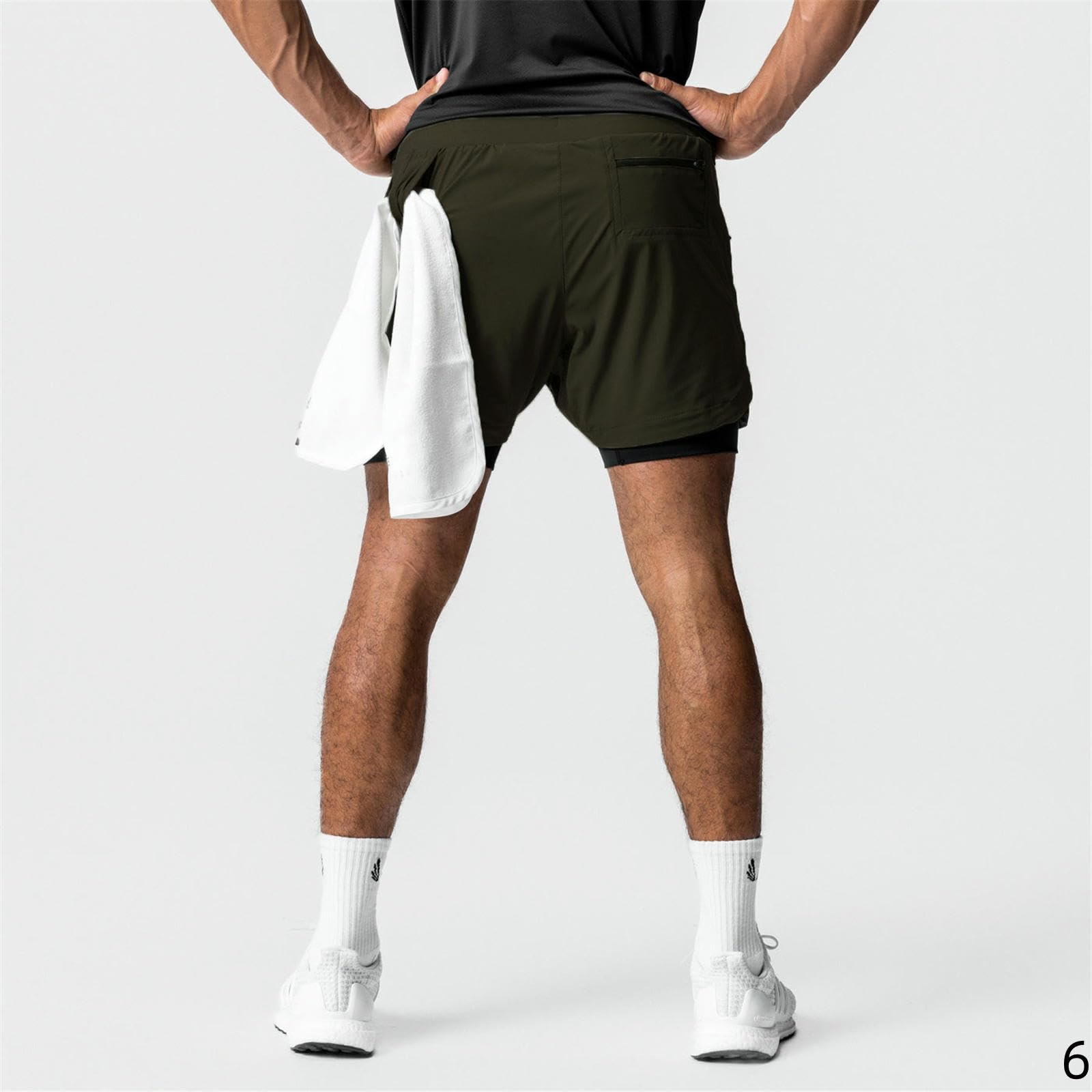 Pantaloncini Uomo Cortometraggi di Fitness in Nylon Maschile Che Gestisce Il Maestro Basket A Doppio Strato Elastico-Verde-s